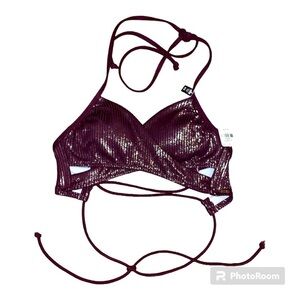 NWT Victoria’s Secret PINK bikini top XS burgundy shimmer strappy tie back